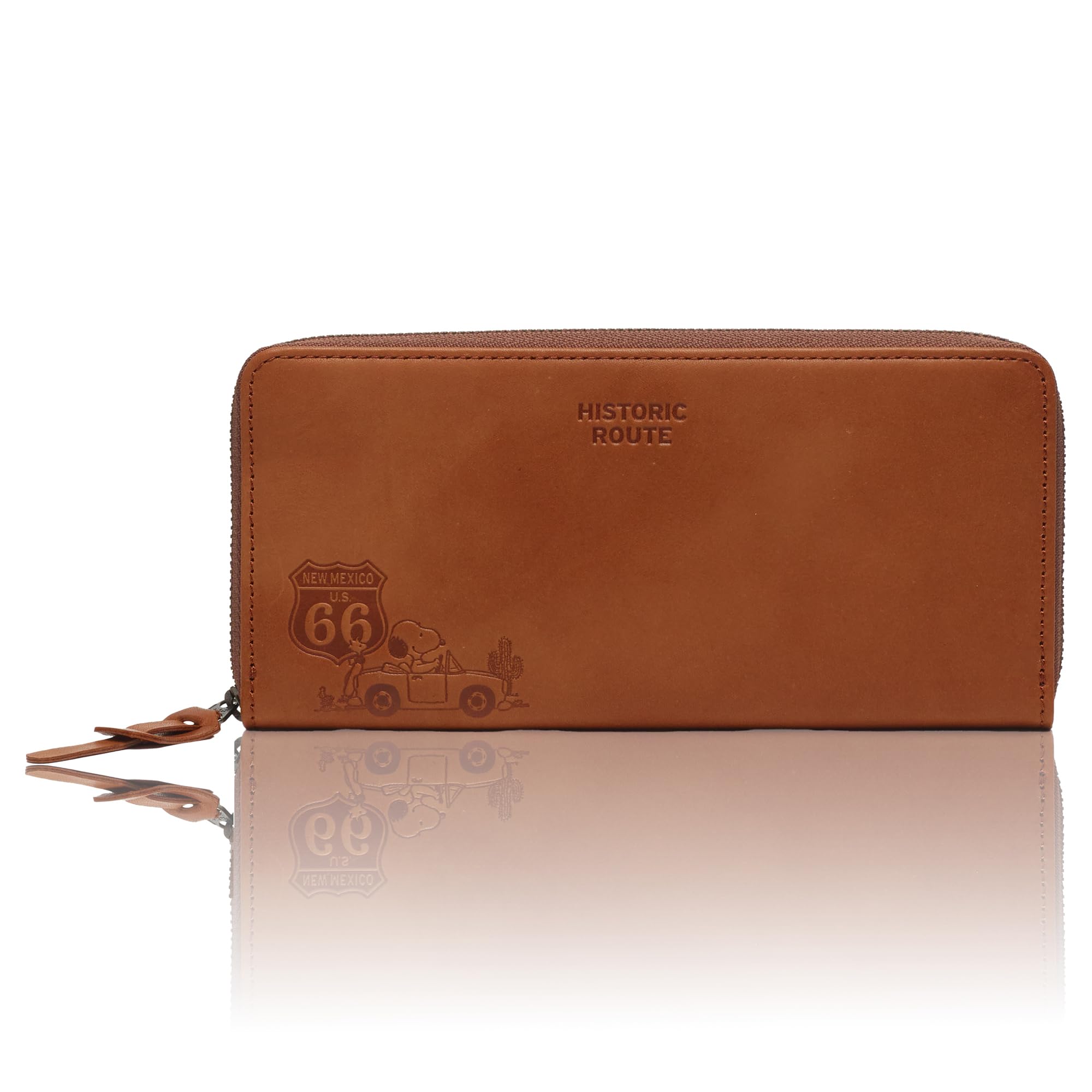 

Billfold HISTORIC ROUTE 66 Snoopy Route 66 Wallet Long Wallet Leather Slim Round Zipper Cowhide Genuine Leather Leather Simple 73117 Brown [Nadaya]