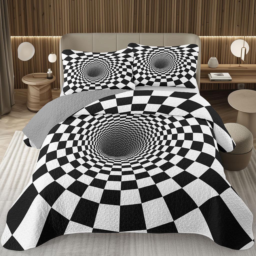Grid Bedspread Black And White Checkered Bedding Set,Farmhouse Buffalo Plaid Coverlet Geometric Gingham Checkerboard Bed Cover