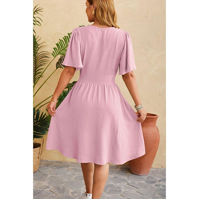 Damen V-Ausschnitt Glockenärmel Kleid Mit Gürtel Eleganter Bodycon Cocktailparty Kleid