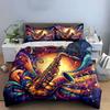 Set Biancheria da Letto Colorato con Decorazione Musicale di Sassofono con 1 Copripiumino 2 Federe Singolo Matrimoniale King Queen, Regalo