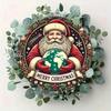 North Pole Santa Claus Metal Round Wall Art, Christmas Decoration, Waterproof Rustproof Indoor Outdoor Hanging Ornament