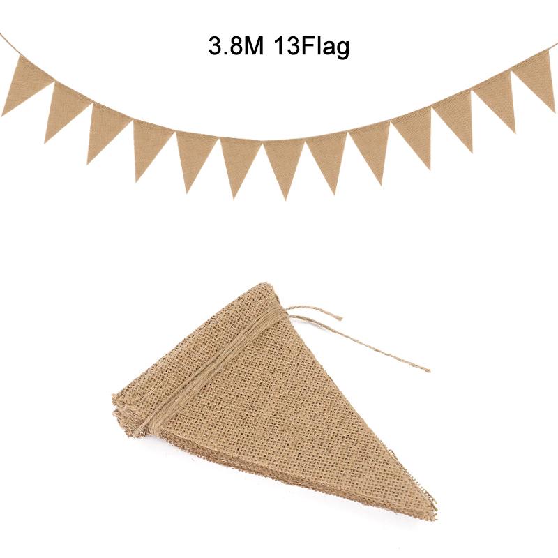 

3.8M 13Flag Vintage Jute Banner Hessian Burlap Bunting Garland Wedding Party Supplies Photo Props Christmas Decorations for Home