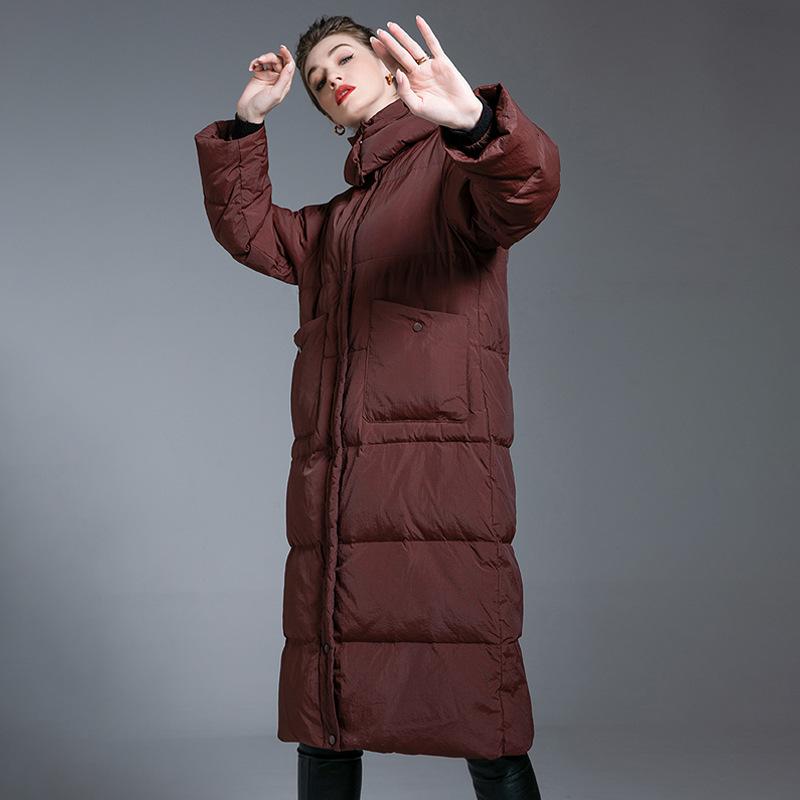 New Angola red and white duck down jacket for women, plus long over-knee winter thickened warm jacket for women