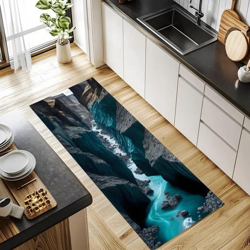 

3D Коридорный Коврик-дорожка для пола, Ковры, Ковровые покрытия, Домашний Декор, Нескользящий, Моющийся, Ковер для Зоны, Противоусталостный, Горная Река 40X120CM