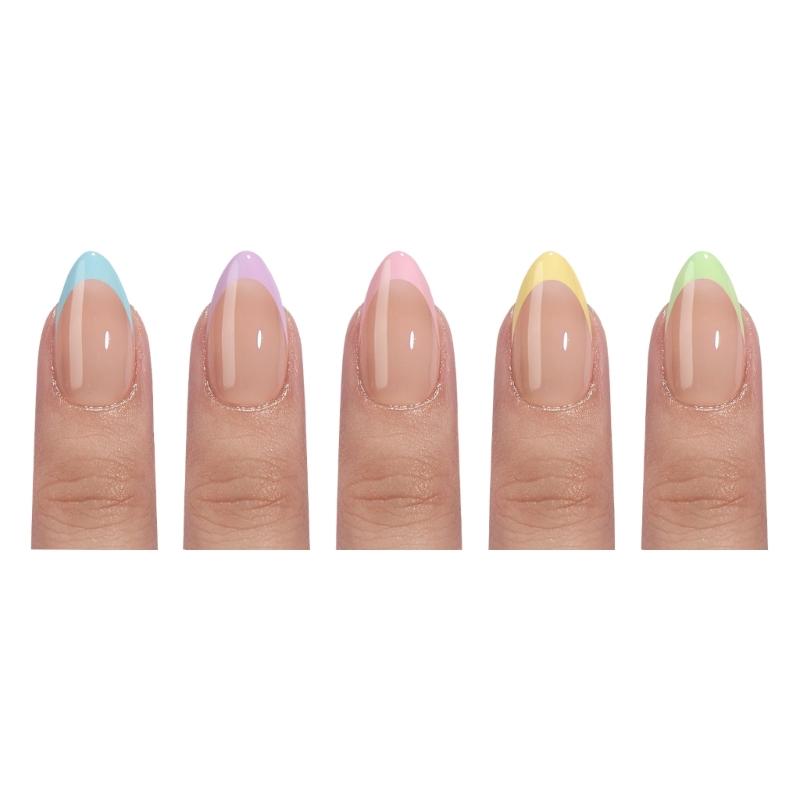 Gels Nails Tips,French Tip Press On Nail 14 Sizes 3 in 1 X Coat Tips with Pre-applied Tip Primer & Base Coat Cover