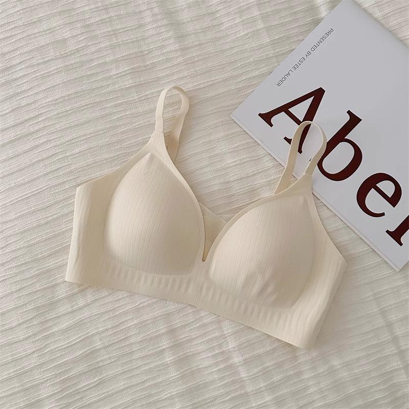 V Yarn Milk Leather Seamless Underwear Women's Big Breasts Show Small Gathering Thin Jelly Strips Pull Up Support Anti-sagging Bra
