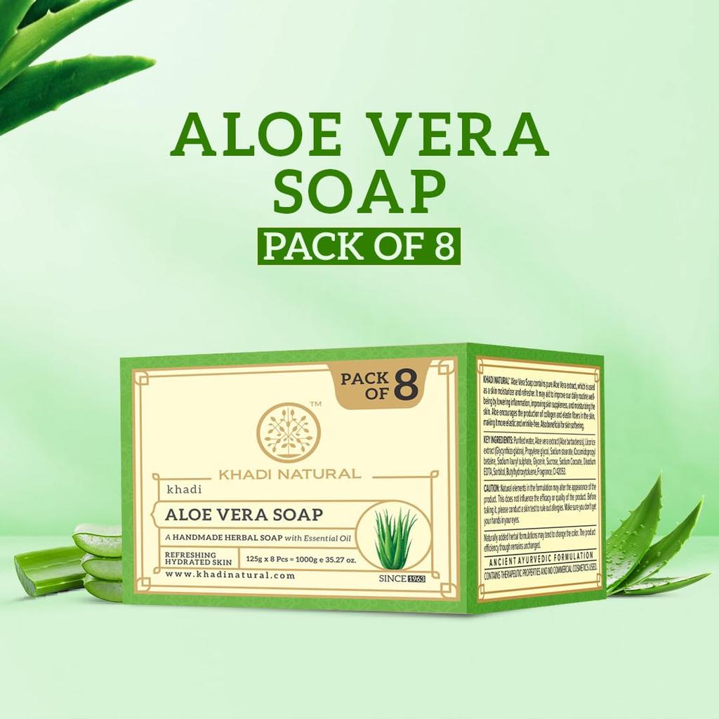 Khadi Natural Aloe Vera Handmade Soap Pack of 1 (125g X 8 pcs) | Hydrating Natural Soap for All Skin Types