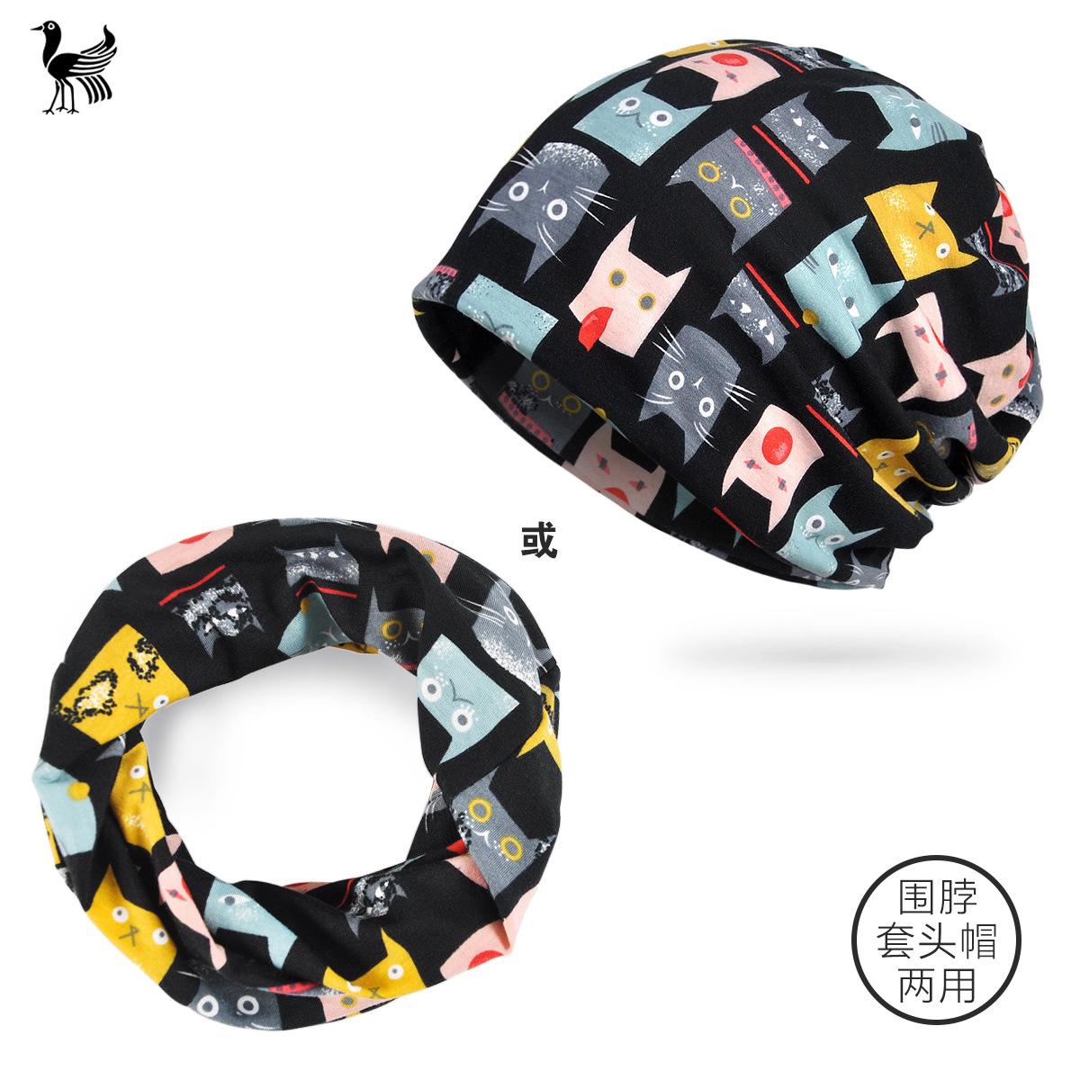 

Весенне-летняя шапка-пуловер для женщин с рисунком мультяшного кота, защита от солнца, универсальная модная шапка-шарф, сумка Flexible/dual-use чёрный