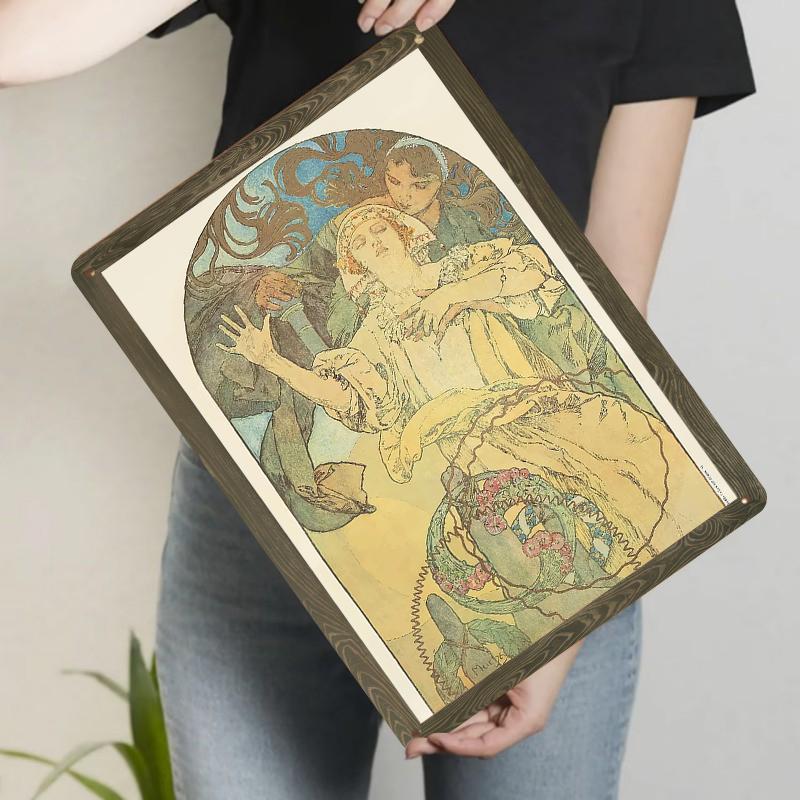 Art Nouveau Style Custom Metal Wall Art Vintage European Figure Decorative Painting for Living Room
