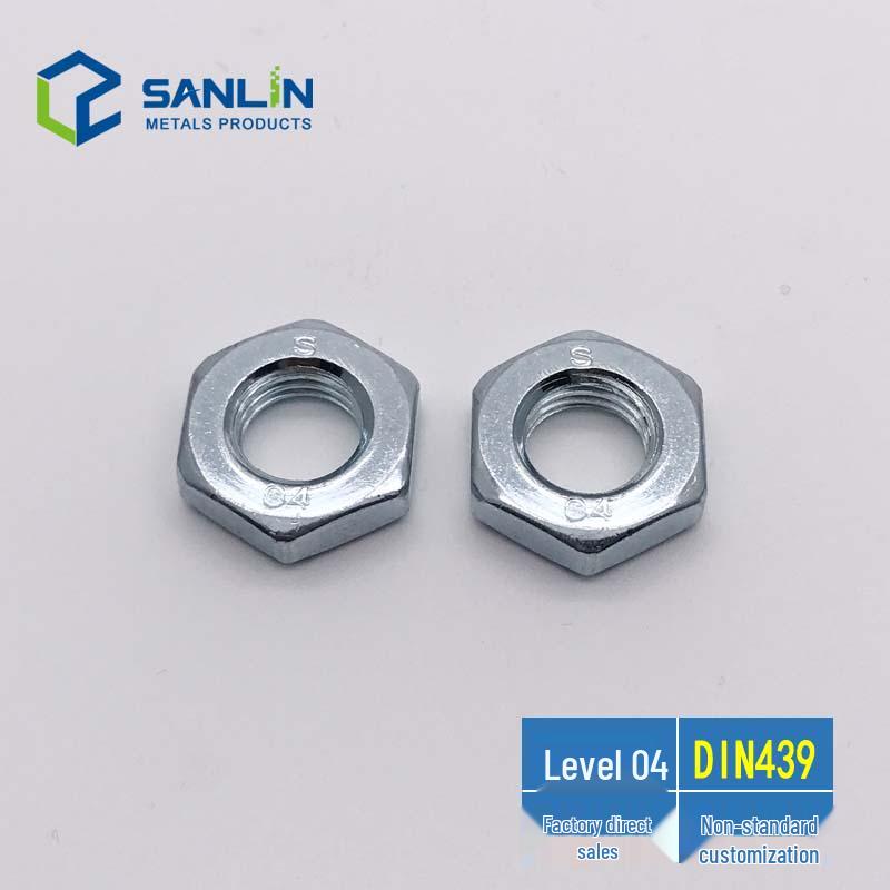 

German Standard Low Profile DIN439 Galvanized Hex Nut, Carbon Steel. M4 (100 pcs)