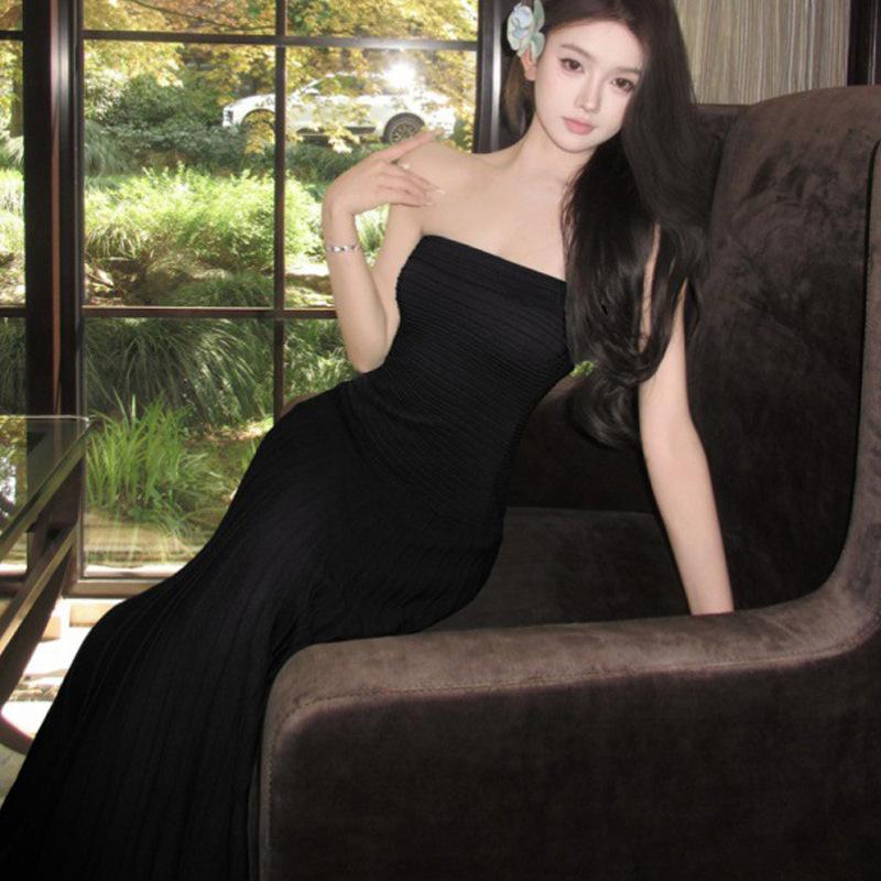Green Slim Waist Sexy Tube Top Knitted Long Dress High-end Seaside Vacation Dress Women