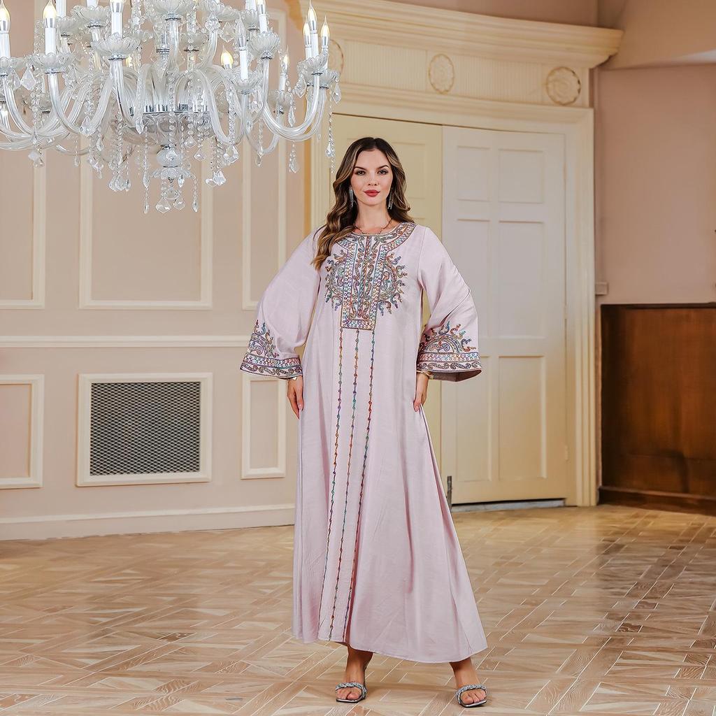 Embroidered Muslim Abaya - Middle Eastern Long Dress