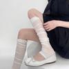 Korean Style Vertical Stripe Arm & Leg Warmers Set - Sun Protection & AC Friendly Solid Color Mid-Calf Socks