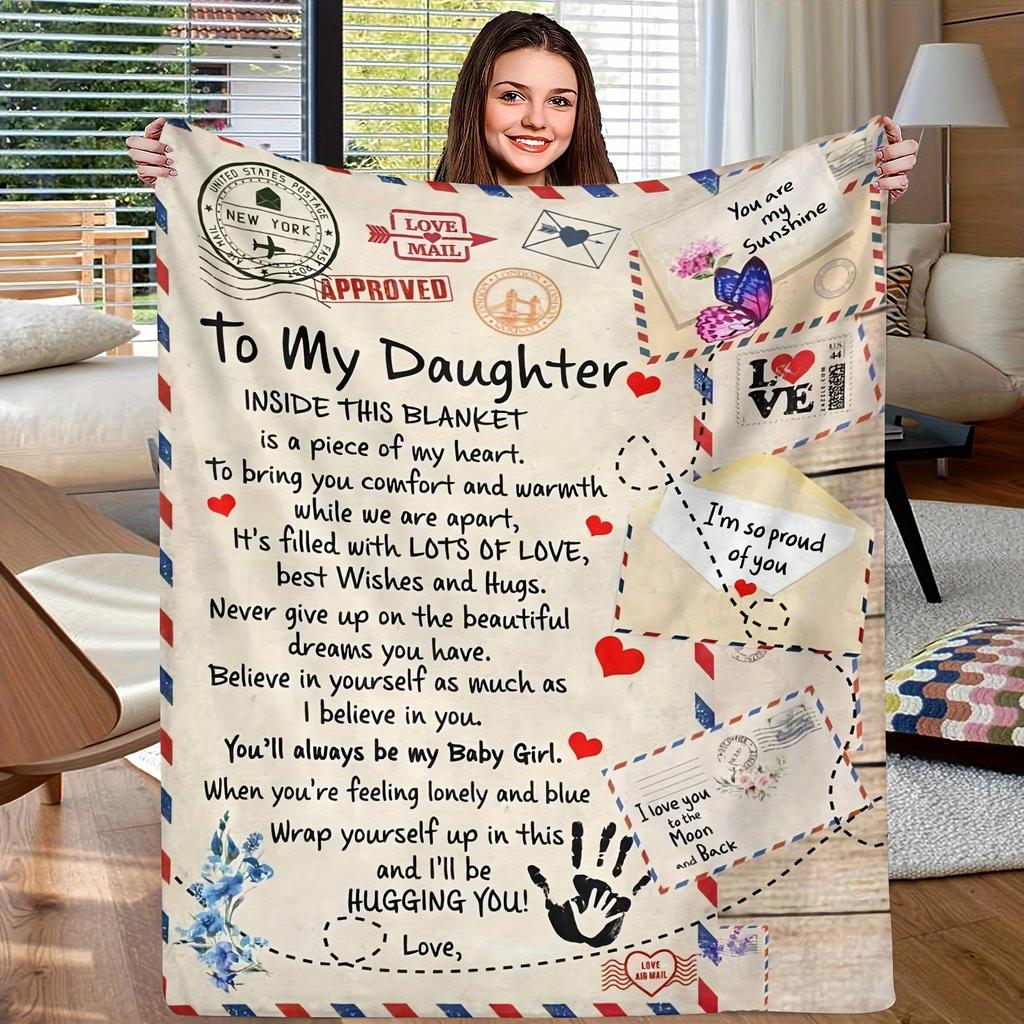 Cabin-Style Cozy Flannel Blanket "To My Daughter" with Heartfelt Message - Soft Warm All-Season Comfort Perfect for Sofa or Bed