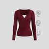 Damen Oversized Henley-Kragen Einfarbig Langarm Innenbasis Lässiges T-Shirt Top