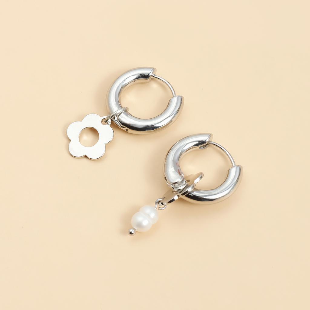 Heart-shaped Asymmetrical Sweet Cool Daily Wear Ear Buckles Personality Festival Gifts For Women Fashion Earrings Flower 1 Pair  Handmade
