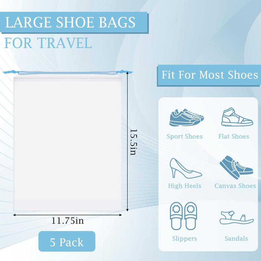 Waterproof Transparent Drawstring Shoe Bag for Travel