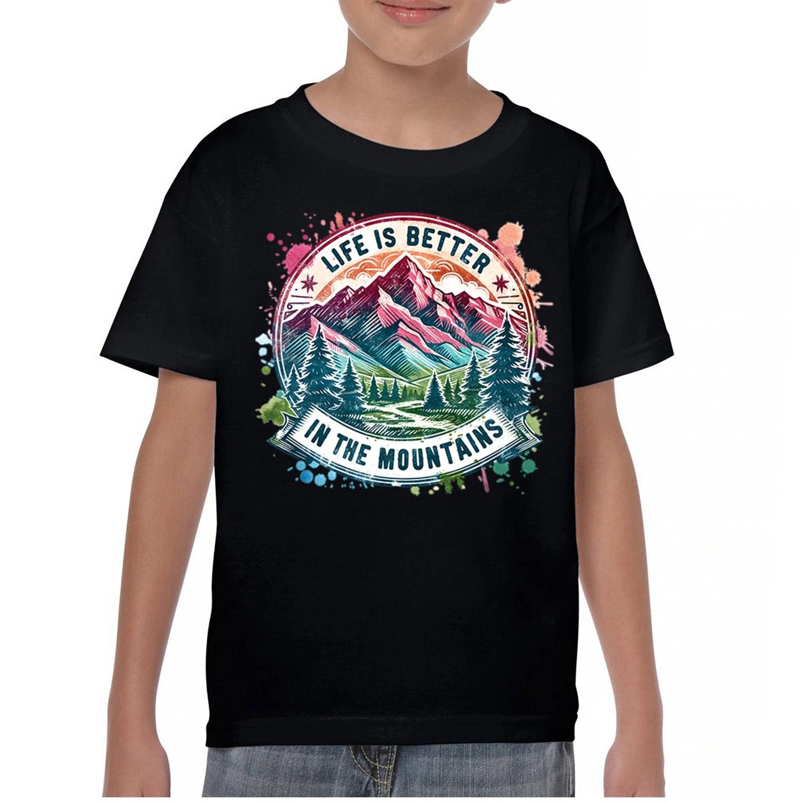 Life is Better in the Mountains Youth kids boys T-Shirt Trail Hiking Camping Kids 100