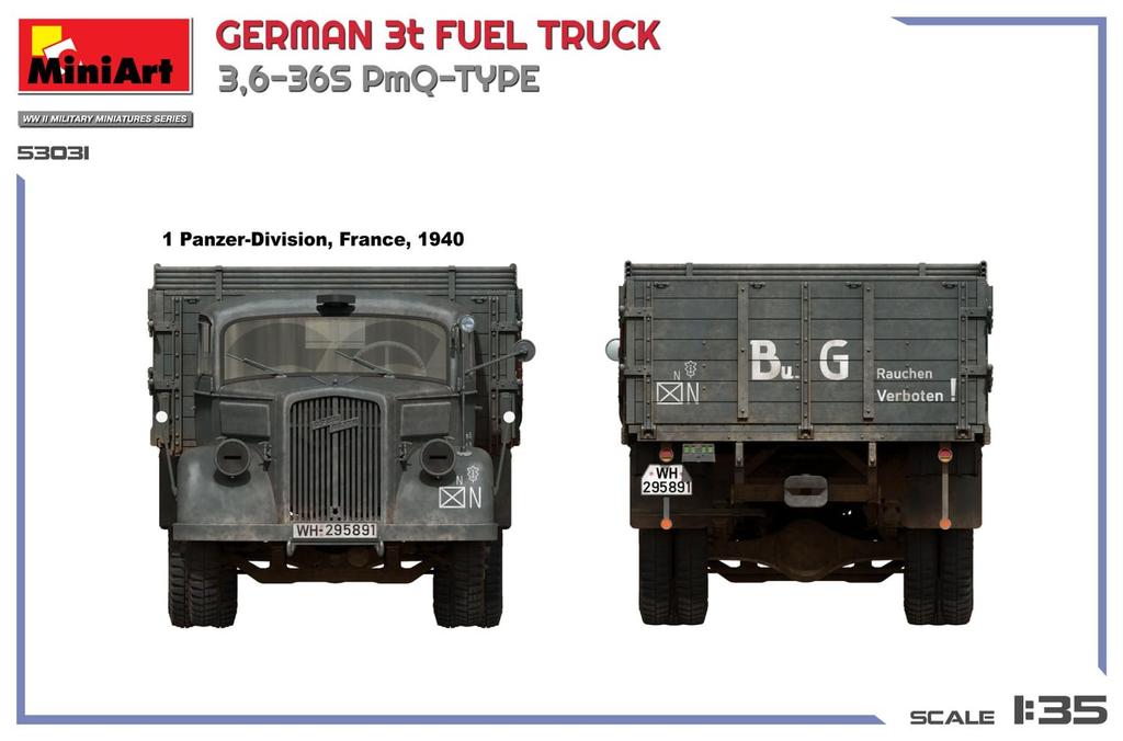 Miniart Caminhão Tanque de Combustível Alemão Tipo PmQ Modelo de Plástico MA53031 1/35 3 Toneladas 3.6-36S (Veículo militar)