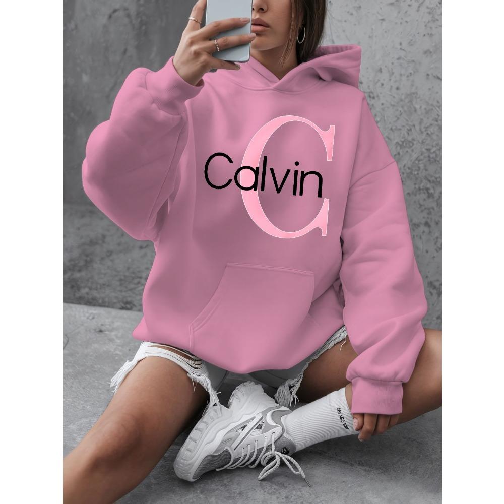 Calvin Graphic Hoodie Women's Plus Size "Calvin" Graphic Hoodie - Casual Long Sleeve Pullover with Pockets Y2k Clothes