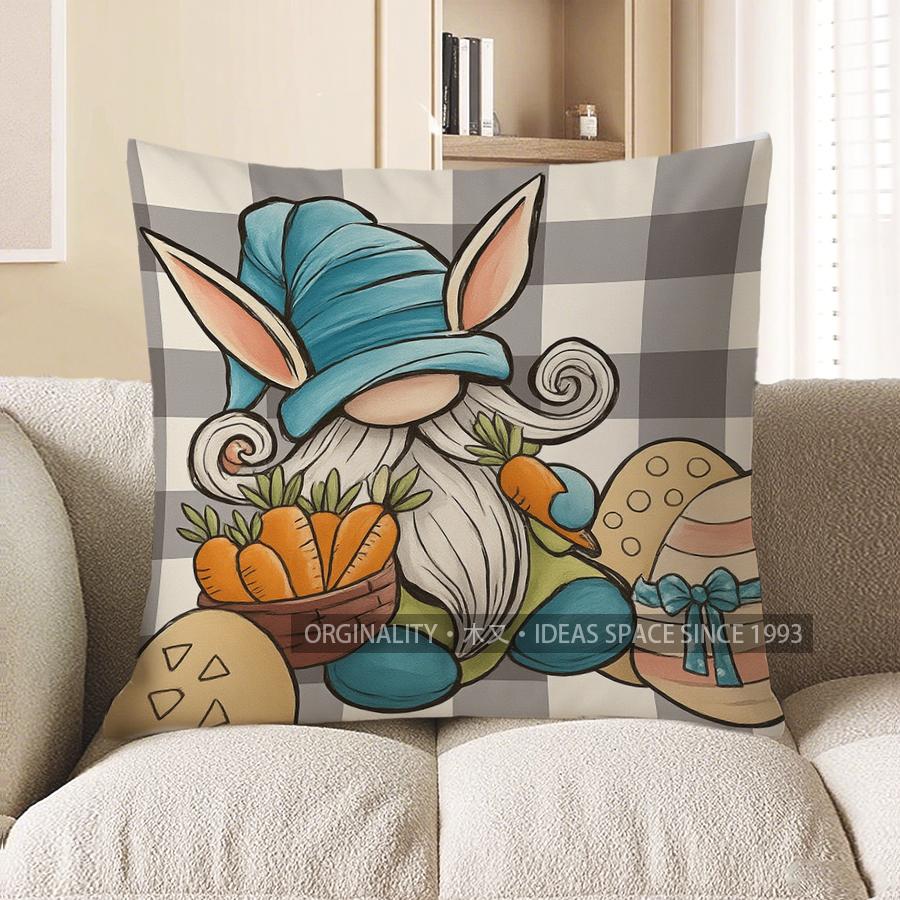 Home Decor Easter Bunny Gnome Decorative Pillow Cover Pattern Cushion Cover Suitable For Sofa Bedroom Car Pillow Cover