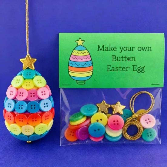 1/4 Sets DIY Easter Button Ornament Kit Handmade Easter Bunny Egg Carrot Hanging Decoration Button Art Crafts Easter Basket Stuffers Party Favors