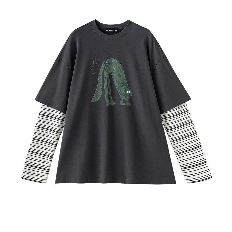 Chuyu Faux Two-Piece Striped Lyocell Cotton Long Sleeve T-shirt