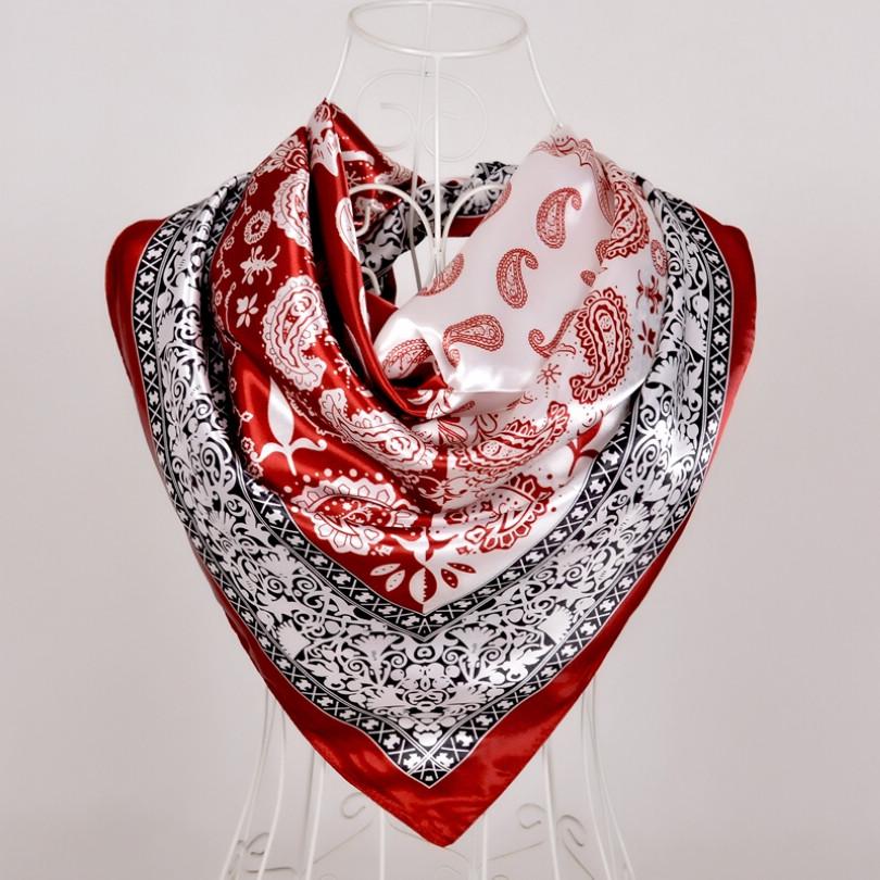 [BYSIFA] 90*90cm Fashion Purple Grey Polyester Silk Scarf Hijab Printed For Wome New Style Women Big Square Silk Scarf Shawl