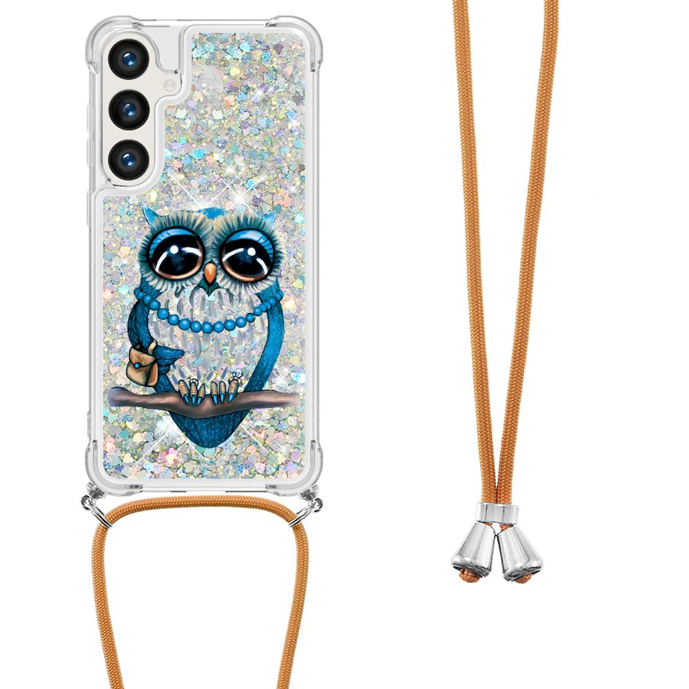 

For Samsung Galaxy S24+ TPU Case with Lanyard Quicksand Pattern Print Phone Cover Owl