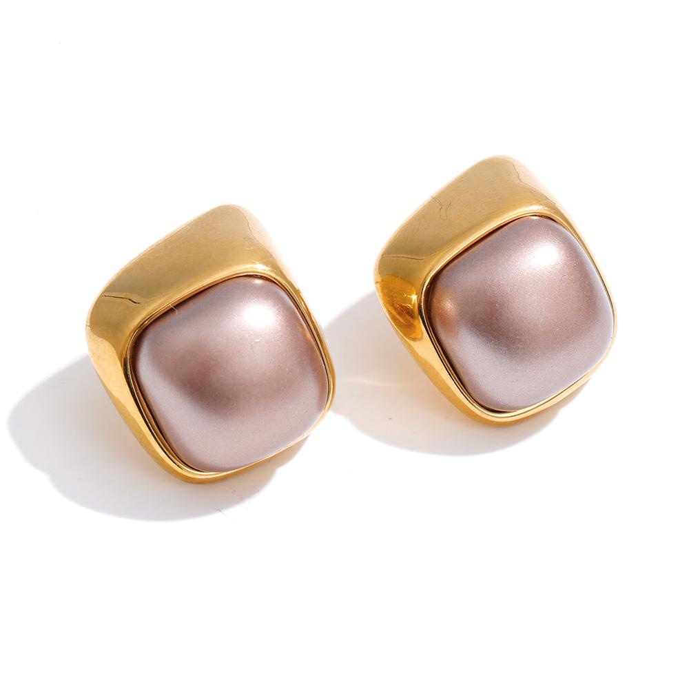 

Yhpup French Purple Simulated Pearls Square Stud Earrings Stainless Steel Gentle Sweet Fashion Aesthetic Jewelry Gift for Women