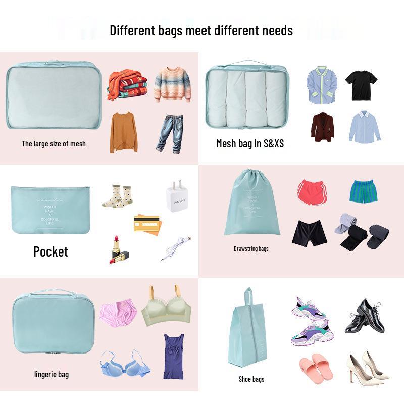 Twill 8-piece Multi-purpose Travel Storage Bag Set for Clothes & Toiletries