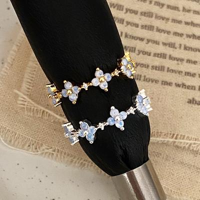PONYKISS Sterlingsilber Zirkon 18 Karat Gold Kleeblatt Blume Öffnungsring für Damen Minimalistisch Süß Fein Pflanzen Zubehör
