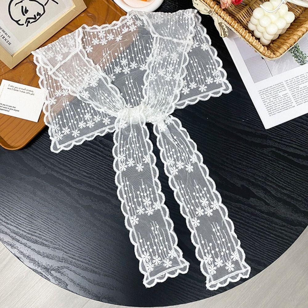 Embroidery Flower Lace Neck Guard Scarf Translucence Protect Neck Scarf Fake Collar Shawl  Holiday