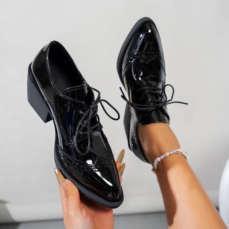 Pointed Toe Women's High Heeled Shoes Lace Up Heeled Loafers Shoes Spring 2025 Trend New Chunky Pumps Classic Sandalias De Mujer