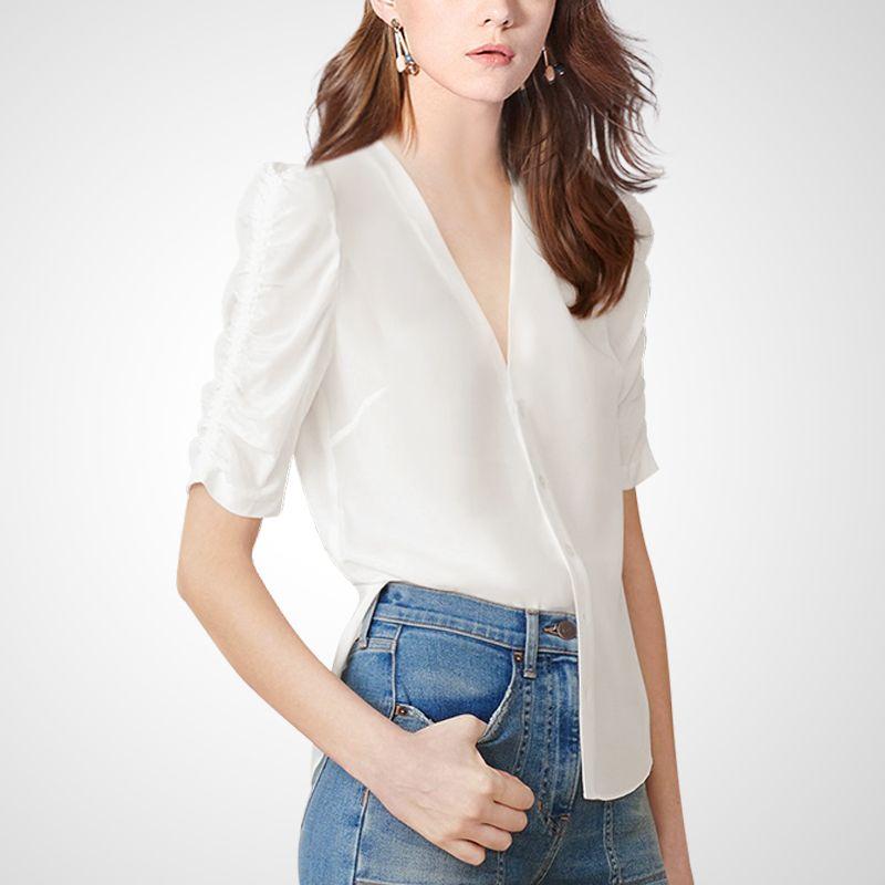 

Age-Reducing Niche Style V-neck Stylish Trendy Top White Shirt White S