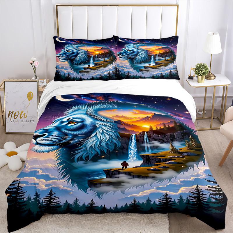 3pcs Lion Fantasy Landscape Duvet Cover Set -Includes 1 Duvet Cover and 2 Pillowcases, No Quilt Core, All-Season Home Decor yy251111109