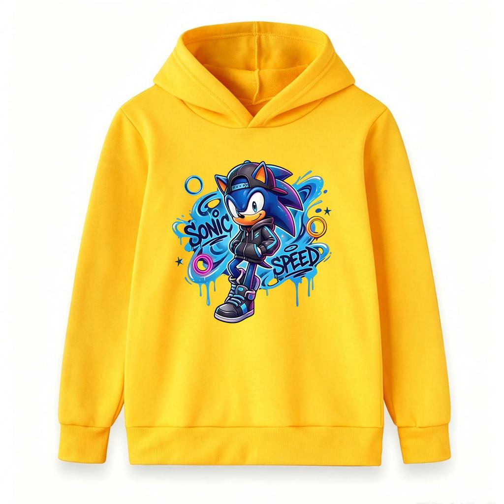 Kids Boys Girls Casual Pullover Hoodie, Cool Graffiti Cartoon Speed Hedgehog Print Long Sleeve Comfortable Soft Streetwear Hooded Sweatshirt for