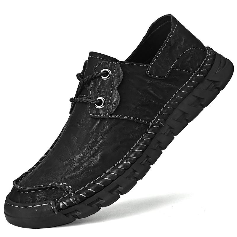 

2025 summer new big head leather shoes soft surface soft sole men s shoes thick sole wide head trend fashion business casual shoes 38 чёрный