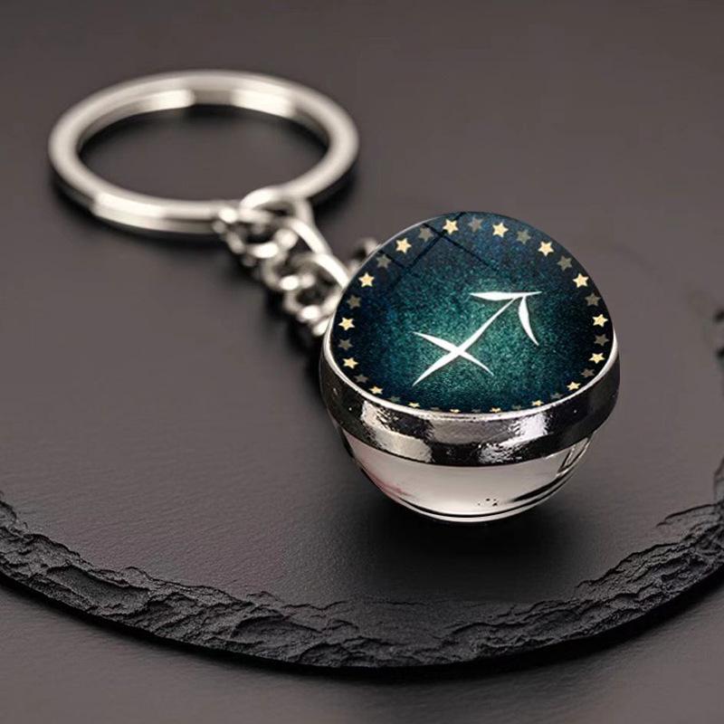 Kulatý svítící krystal zvěrokruhu Keychain - Panna & Lev