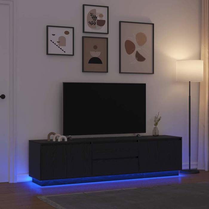 VidaXL Meuble TV avec lumières LED chêne noir 193,5x41x50 cm, support TV, meuble télé, meuble multimédia, banc TV, meuble 3328436