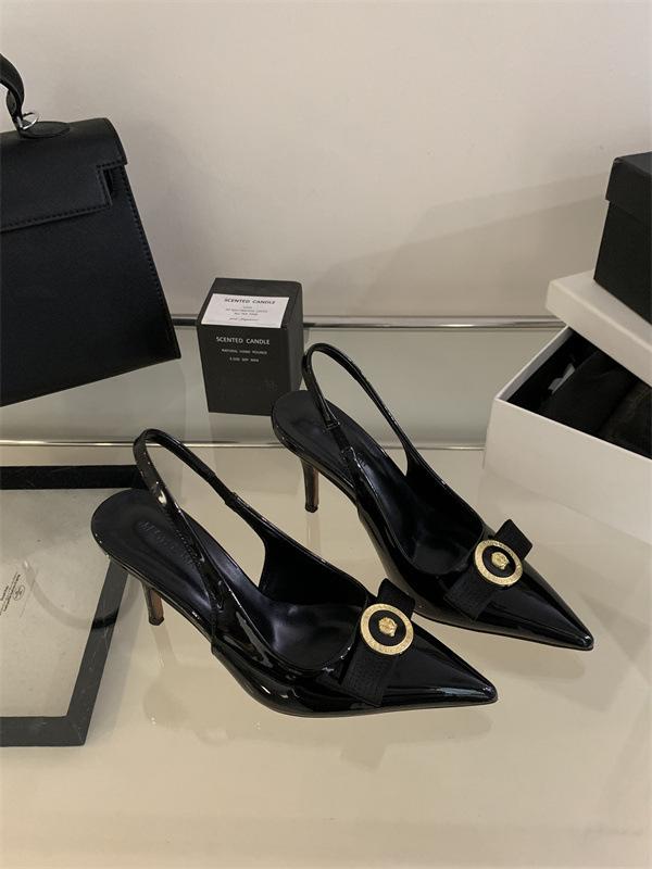 2025 Summer New High Heels Thin Heel Pointed French Temperament Bow Light Mouth Empty Women's Sandals