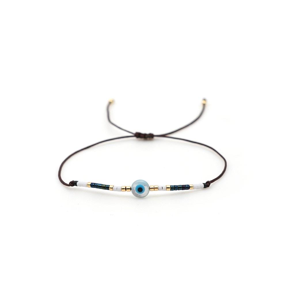 Niche Ethnic Style Miyuki Seed Bead Bracelet: Deep Sea Blue Eye Shell Lucky Braid