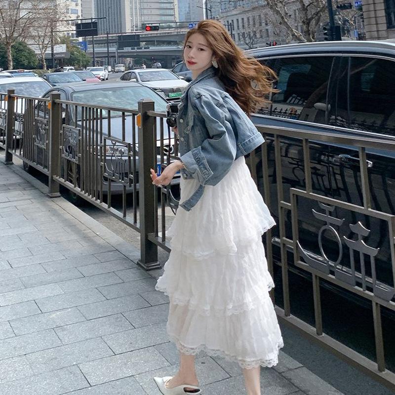 White Super Fairy Seaside Vacation Lace Suspender Skirt Women's Summer New Temperament Belly Cake Beach Dress