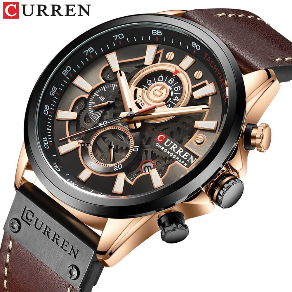 Curren 8380 Men's Waterproof Multifunction Sports Quartz Watch with Leather Strap and Calendar.