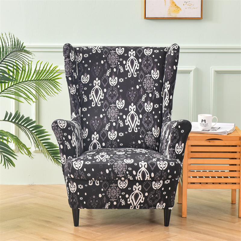 Spandex Stretch Wing Chair Cover Floral Printed High Back Armchair Covers Elastic Relax Sofa Slipcovers with Seat Cushion Cover