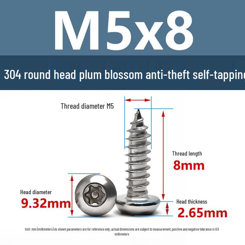 Yigu 304 Anti-Theft Torx Pin Self-Tapping Screws: M2-M5 Round Head, Mushroom Head, Pointed Tail Wood Screws