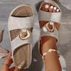 2025 outer size large size summer slope heel cool slippers sewing line thick bottom women's fashion open-toed beach one-word slippers
