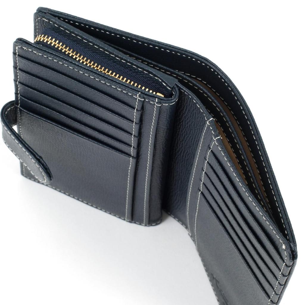 Bifold Geldbörse Münzbörse Reißverschluss Typ PH0451 Dunkle Naht 10915 [Kitamura] L-förmig Blau/Elfenbein [Marineblau]