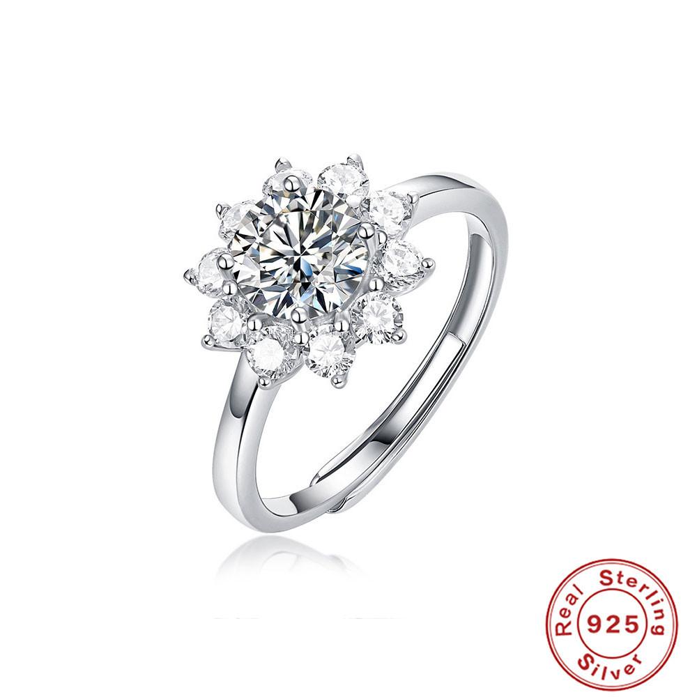 1 Carat, Moissanite Ring S925 Silver Flower Proposal Engagement Ring Qixi Festival Girlfriend Gift Female