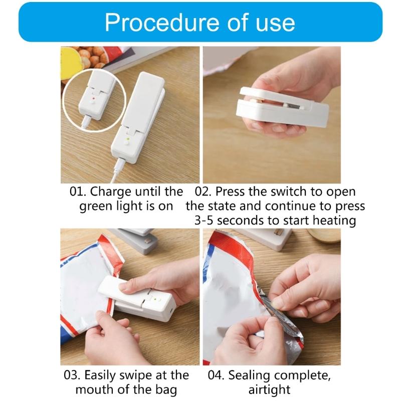 Portable USB Charged Bag Sealer Reliable Miniature Sealer USB Rechargeable Bag Sealer for Frequent Sealing Tasks